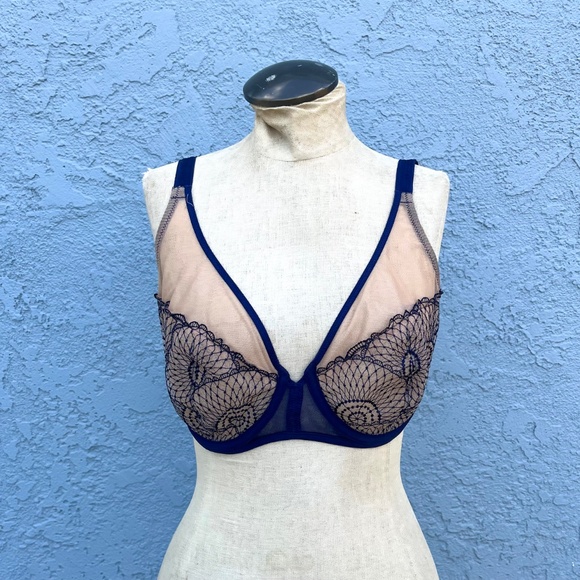 Simone Perle Bra Reflet Sheer Underwire Plunge 34F - Picture 3 of 10